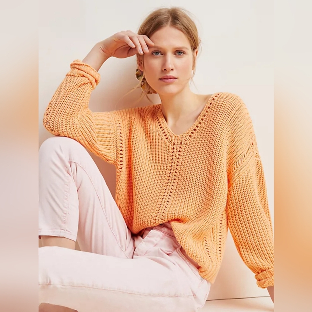 Anthropologie Marianne Textured Knit V-Neck‎ Sweater Oversized Slouchy Relaxed